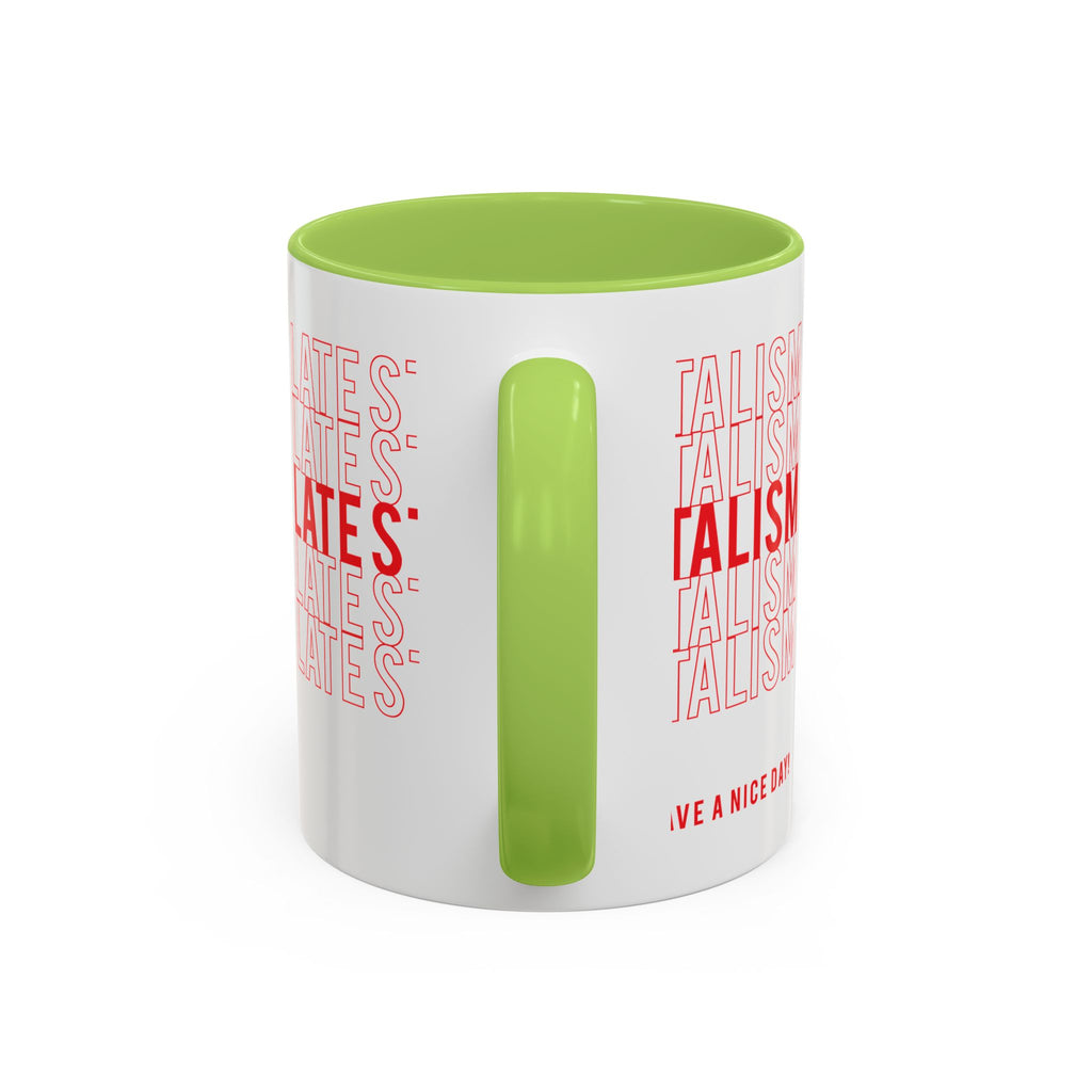 Accent Coffee Mug — “Late Stage Capitalism” Retro Repeat Text Coffee Mug
