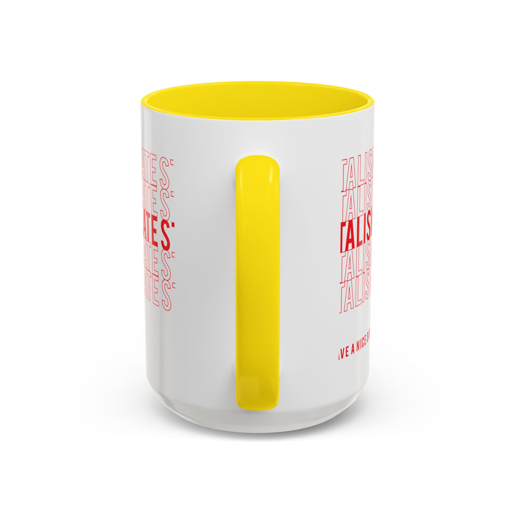 Accent Coffee Mug — “Late Stage Capitalism” Retro Repeat Text Coffee Mug