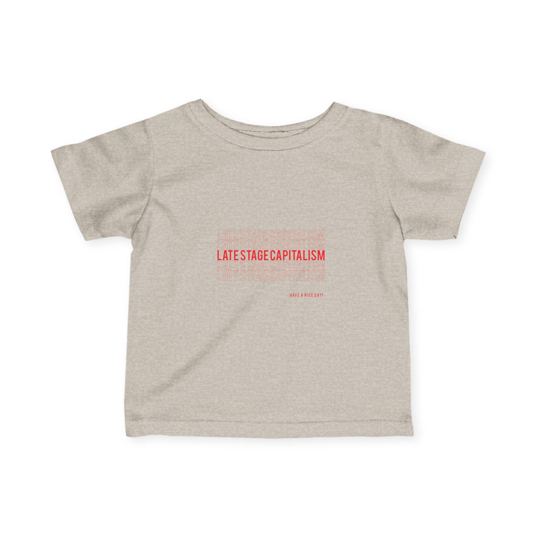 Infant Tee — "Late Stage Capitalism" Minimal Pink Graphic Baby Shirt
