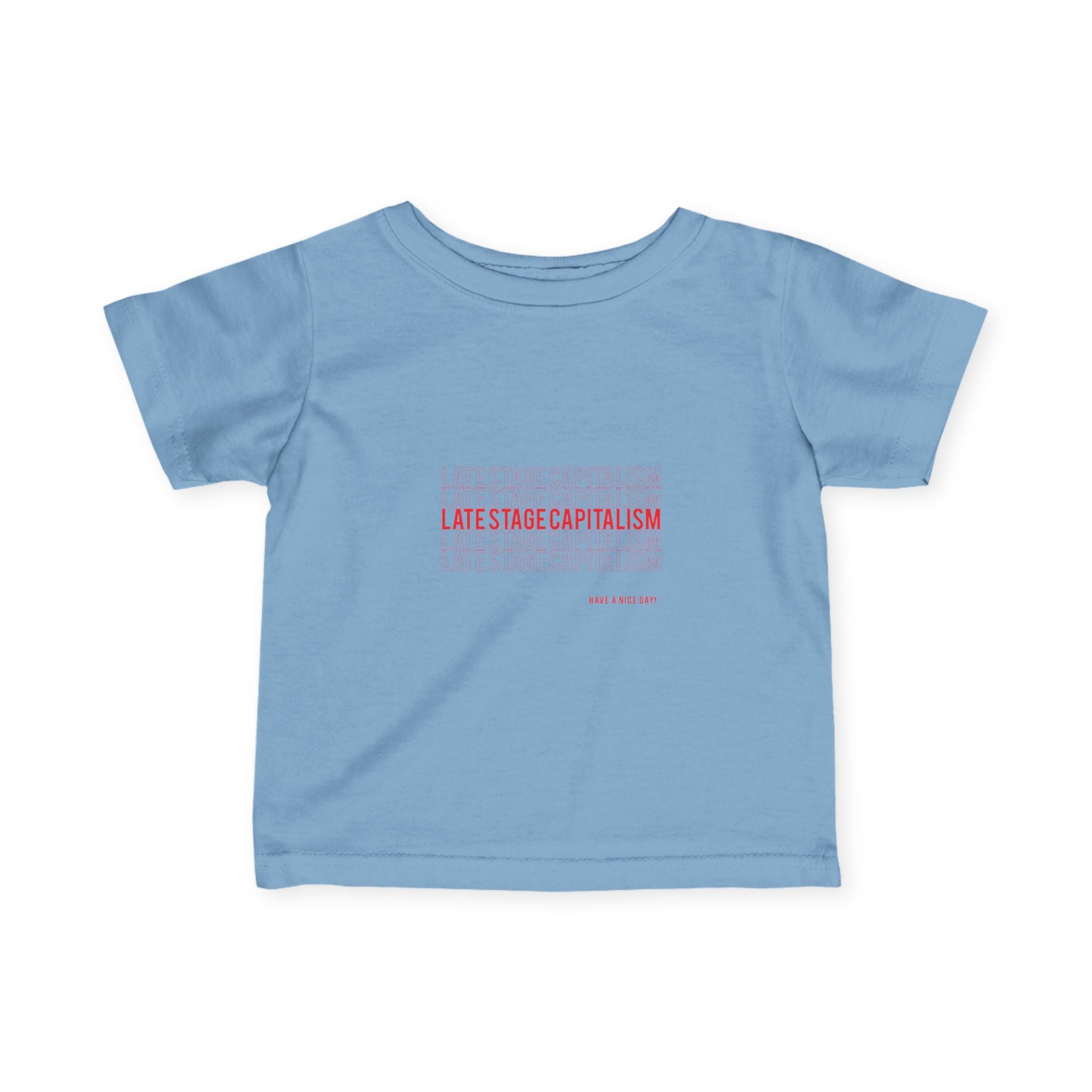 Infant Tee — "Late Stage Capitalism" Minimal Pink Graphic Baby Shirt