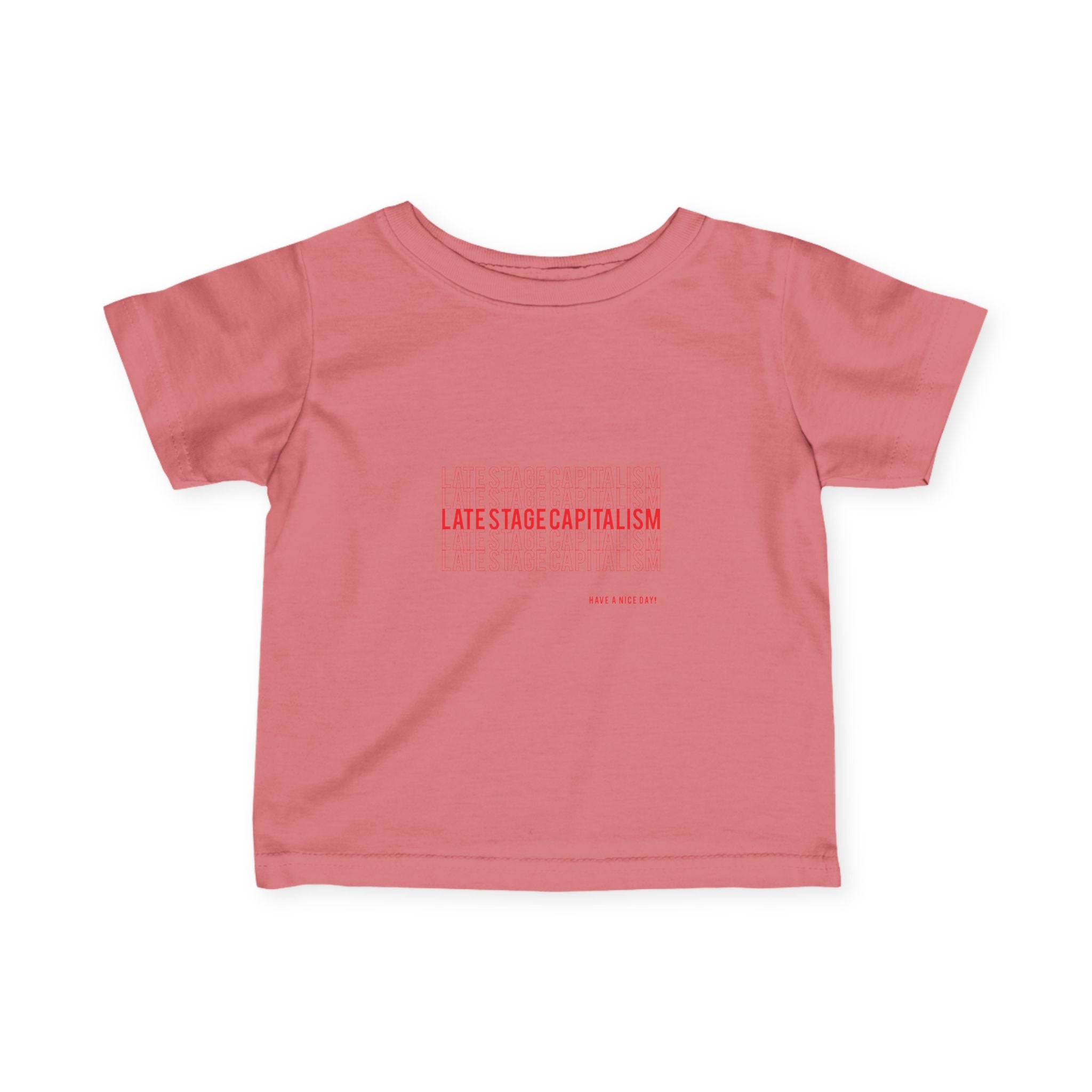 Infant Tee — "Late Stage Capitalism" Minimal Pink Graphic Baby Shirt