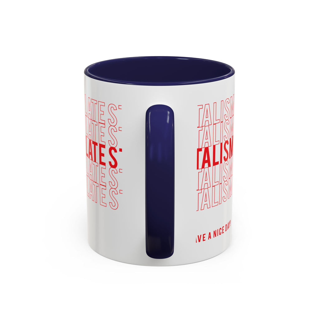 Accent Coffee Mug — “Late Stage Capitalism” Retro Repeat Text Coffee Mug