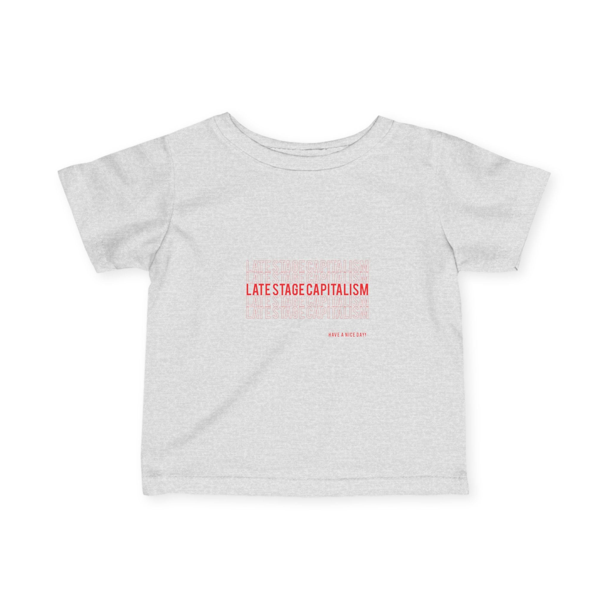 Infant Tee — "Late Stage Capitalism" Minimal Pink Graphic Baby Shirt