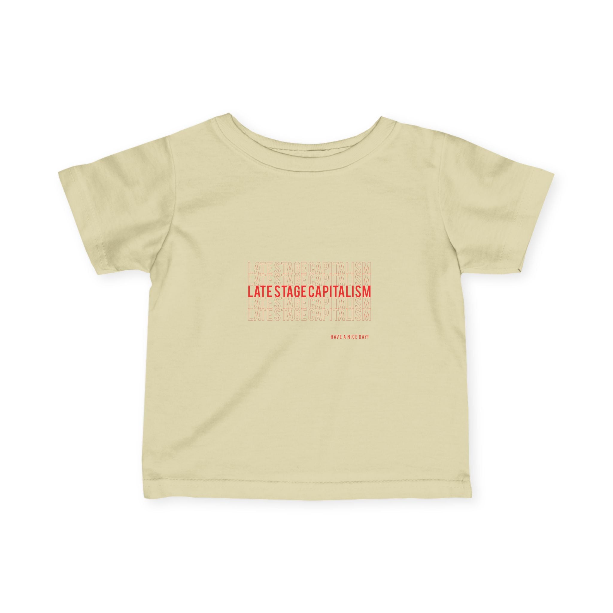 Infant Tee — "Late Stage Capitalism" Minimal Pink Graphic Baby Shirt