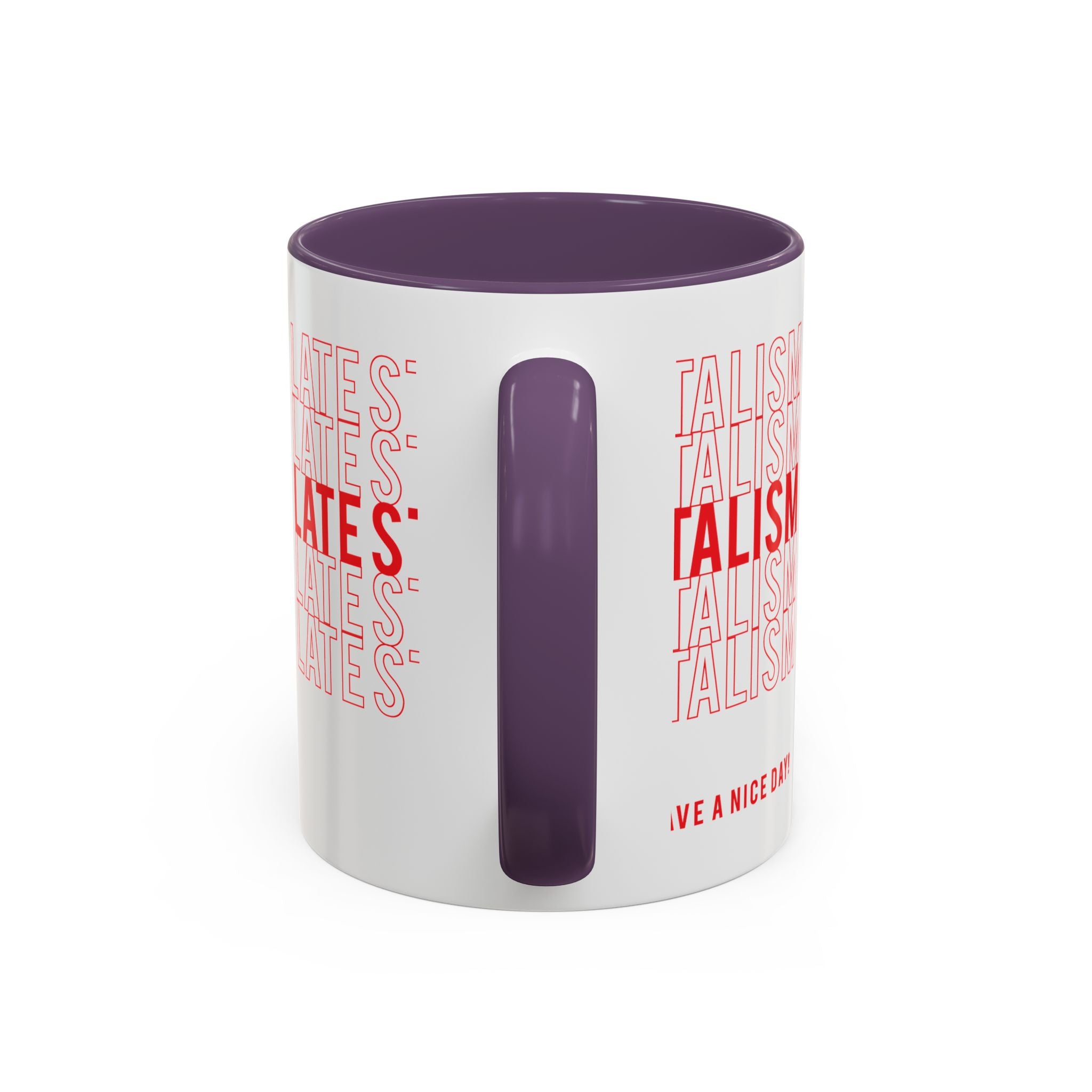 Accent Coffee Mug — “Late Stage Capitalism” Retro Repeat Text Coffee Mug