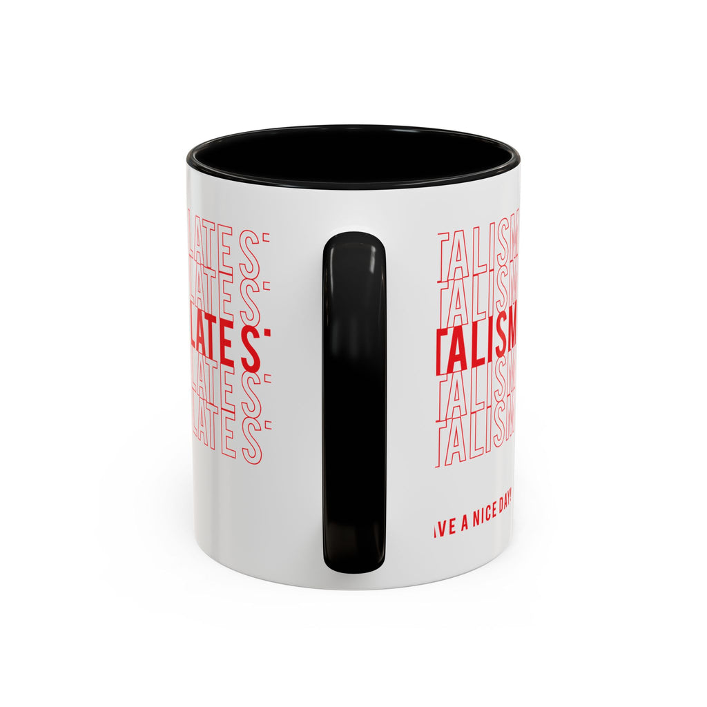 Accent Coffee Mug — “Late Stage Capitalism” Retro Repeat Text Coffee Mug