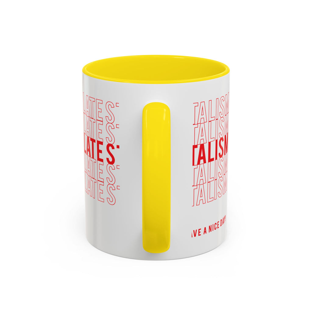 Accent Coffee Mug — “Late Stage Capitalism” Retro Repeat Text Coffee Mug