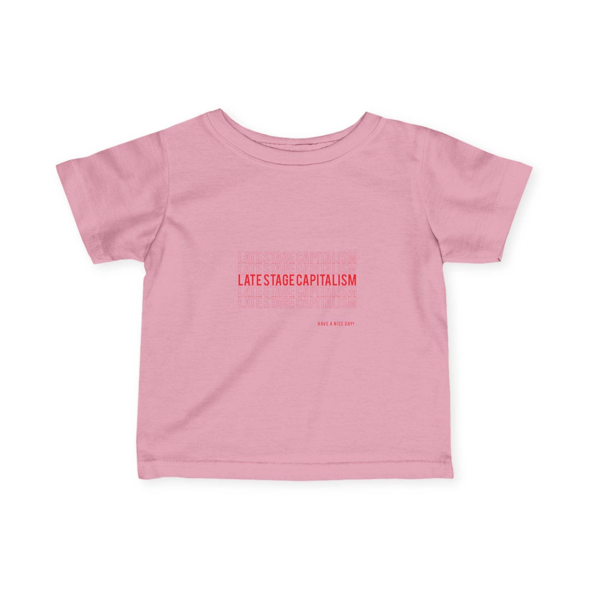 Infant Tee — "Late Stage Capitalism" Minimal Pink Graphic Baby Shirt